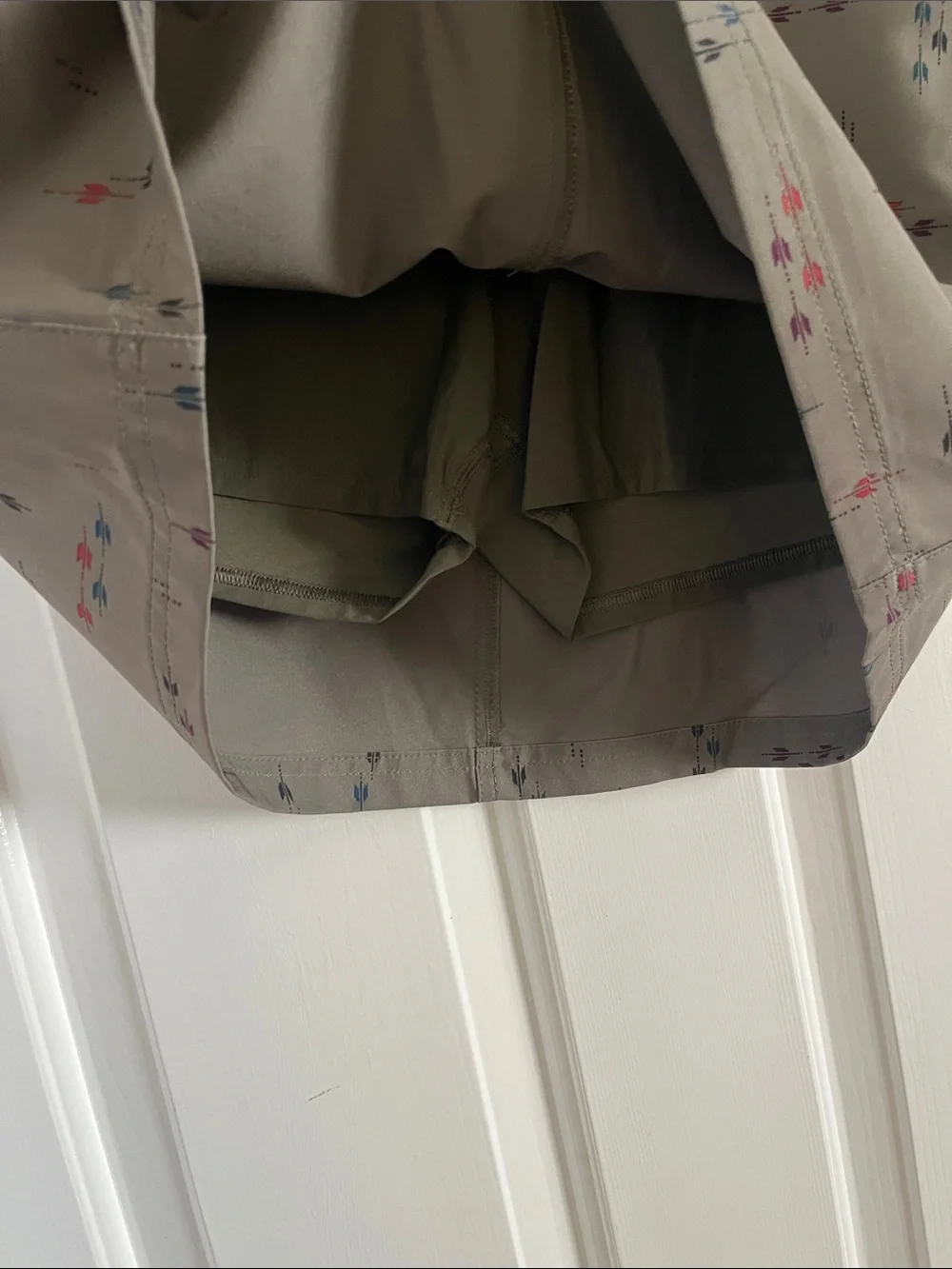 Eddie Bauer Olive Green Mini Skort with Navy and Red Motif